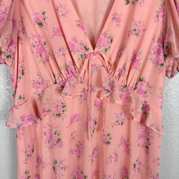 LoveShackFancy Fleur Chiffon Midi Dress Peachy Pink Floral 16 Wedding Guest - Picture 8 of 13